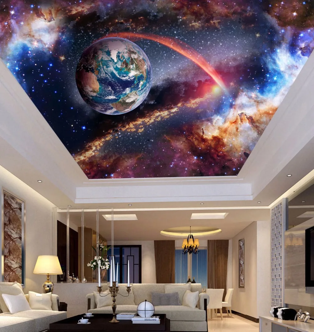 Us 16 0 Bacaz Universe Outer Space 3d Ceiling Wallpaper Murals For Walls Living Room Hall 3d Wall Ceiling Mural 3d Wall Paper Sticker In Wallpapers