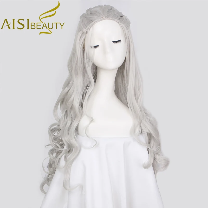 

AISI BEAUTY Long Wavy Grey Golden Cosplay Synthetic Wigs Hair for Women Dragon of Mother Costume Wigs High Resistant
