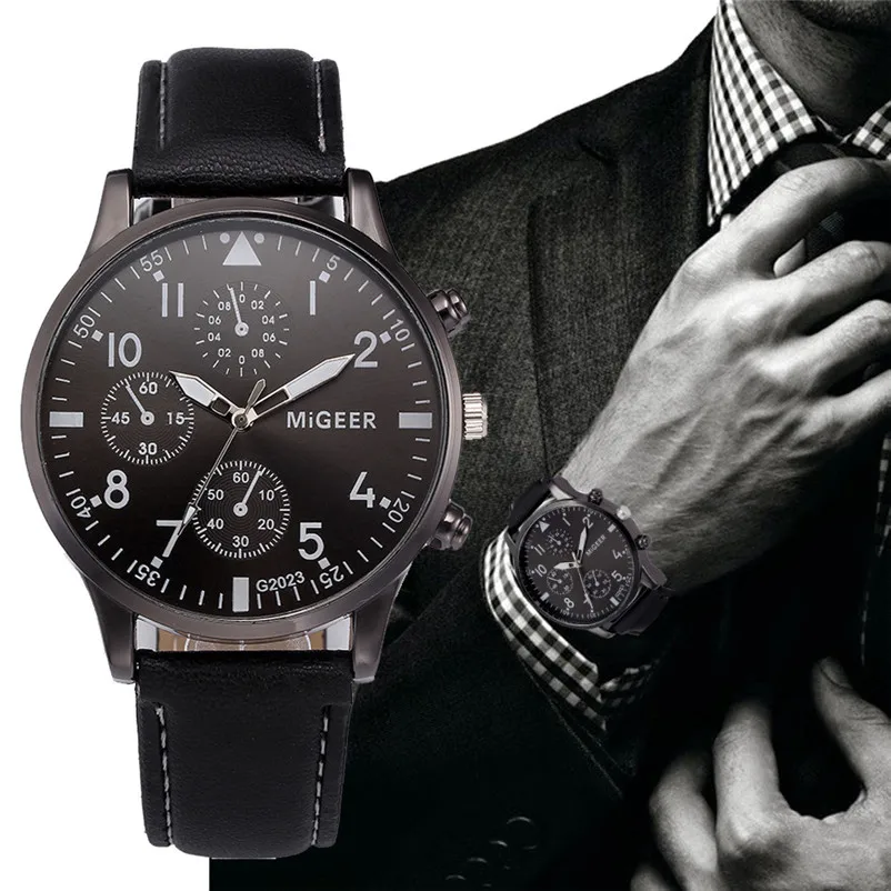 2018 Fashion mens watches top brand luxury Retro Design Leather Band Analog Alloy Quartz Wrist Watch clock montre homme J14#N (3)