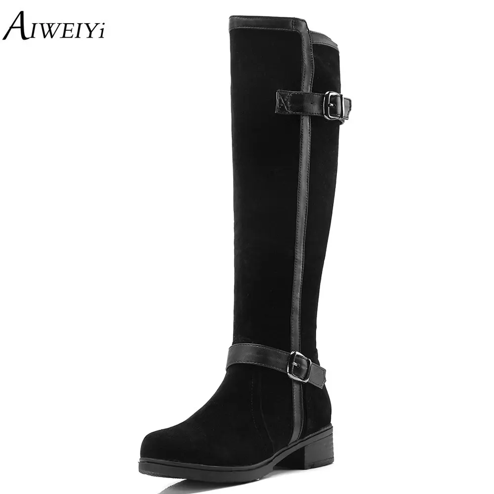 

AIWEIYi Fashion Female Winter Thigh High Boots Faux Suede Med Heels Women Over The Knee Shoes Knee High Riding Boots
