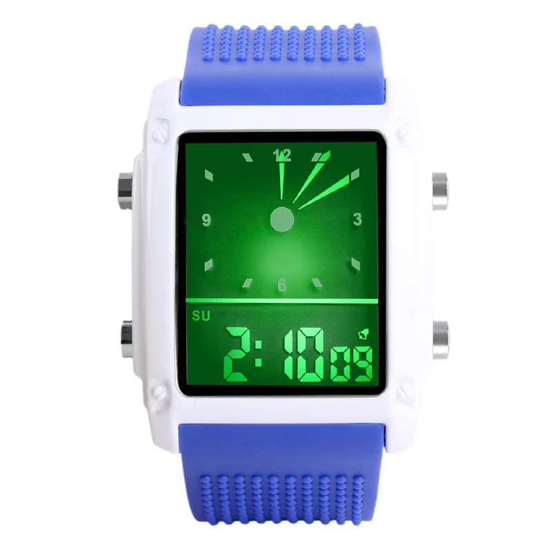 Модные мужские часы, спортивные часы, двойное время, Цифровые Кварцевые водонепроницаемые, светодиодный, с Цветной подсветкой, повседневные мужские наручные часы - Цвет: blue