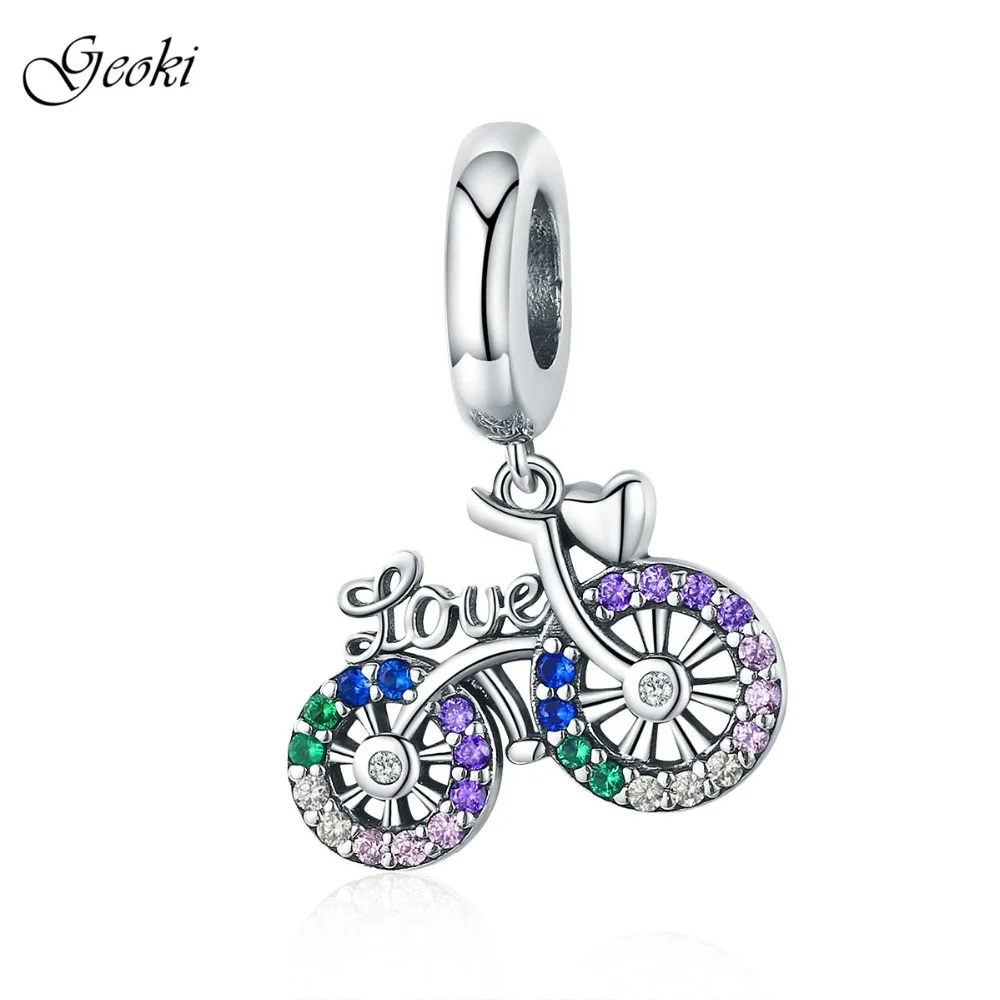 

Geoki 925 Sterling Silver Roman Romantic Love Cubic Zirconia Bike Shaped Charm fit Pandora Bracelet Bicycle Beads DIY Jewelry