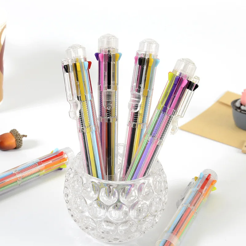 

8-Color Ball Pen Fine Point 0.7mm Writting Multi Color Pen 8 in 1 Cartoon Kawaii Retractable Ballpoint Pen School Stationery