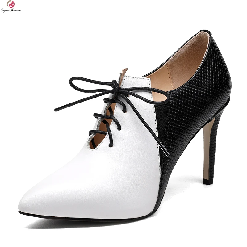 

Original Intention Super Sexy Women Pumps Cow Leather Pointed Toe Thin High Heel Pumps Black White Casual Shoes Woman Size 4-8.5