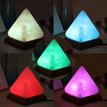 

1PC Triangle Hand Carved USB Wooden Base Himalayan Crystal Rock Salt Lamp Air Purifier Night Light