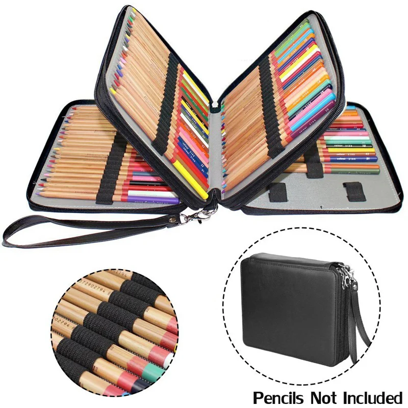 127 Holes Pencil Case PU Leather Protable Colored Pencil Holder Set For