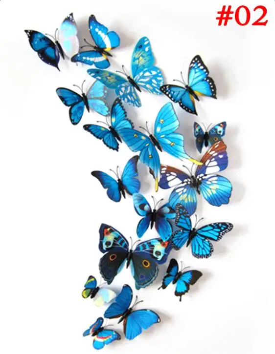 12 шт./лот 3D стикер на стену s на холодильник бабочки-магниты DIY стикер на стену домашний декор детские комнаты украшение стены#85497 - Цвет: Blue
