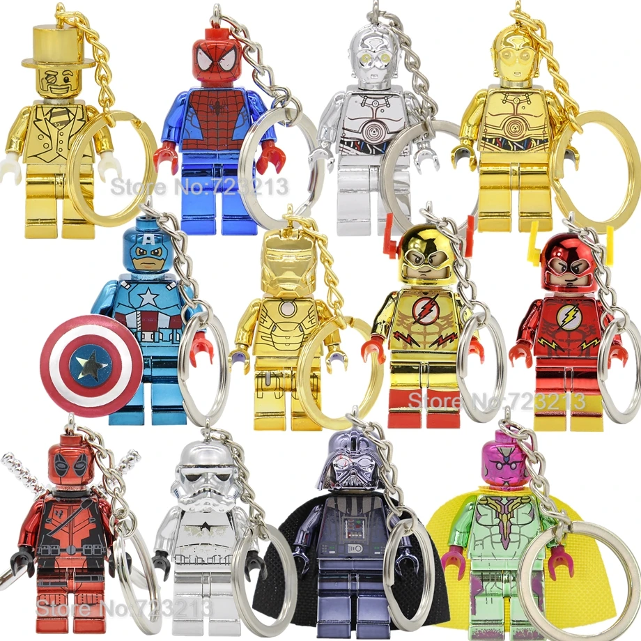 

Chrom Figure Keychain Mr Gold Spider Iron Man Vision C3PO Super Hero The Flash Darth Vader Building Blocks Model bricks Toys