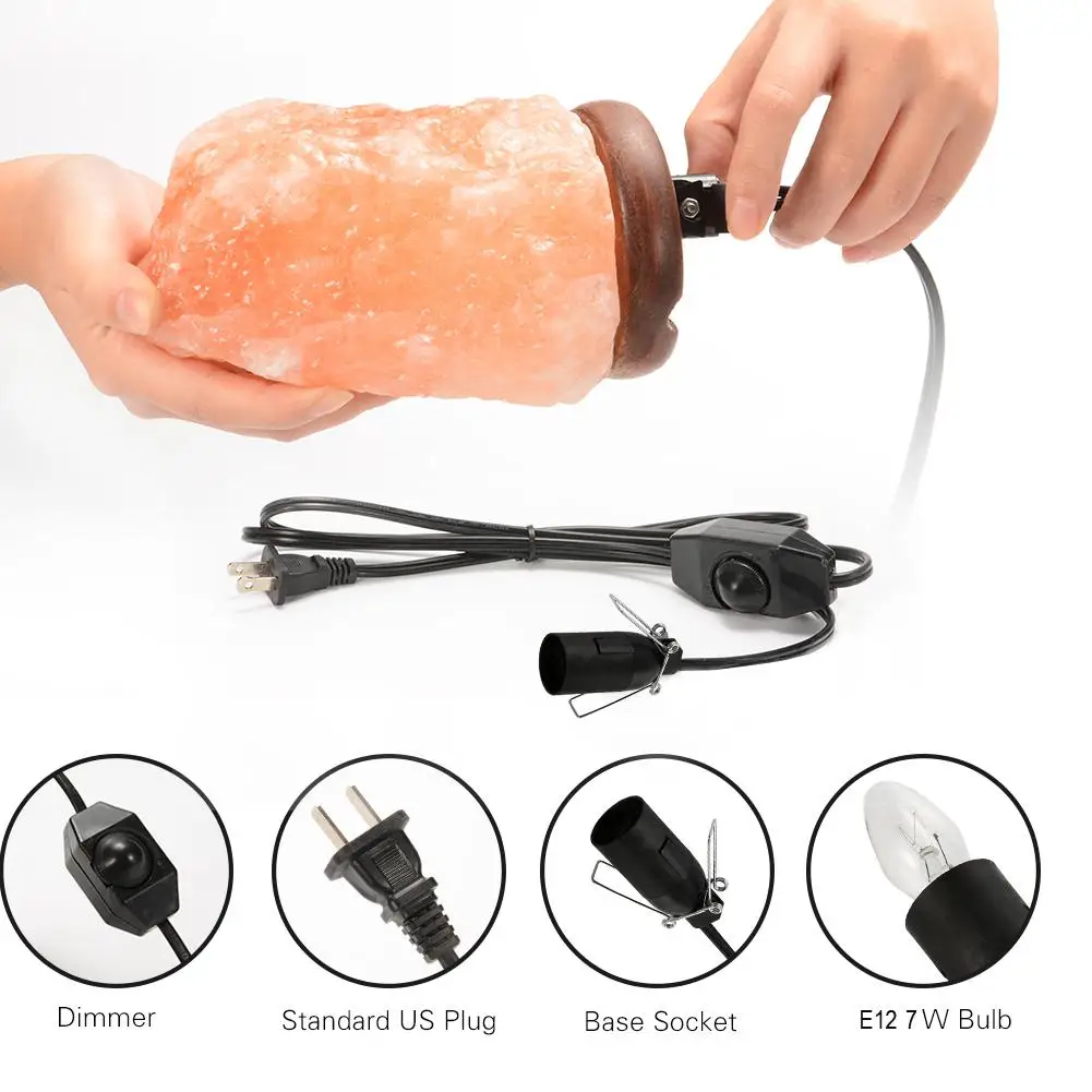 

Adeeing 110V Dimmable Hand Crafted Natural Crystal Himalayan Salt Lamp with Wooden Base 7W Bulb and Power Cord