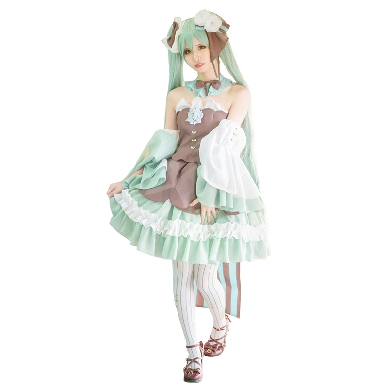

Anime Cosplay Costume VOCALOID3 Hatsune Miku Brownie Mint Green Cute Dress Z