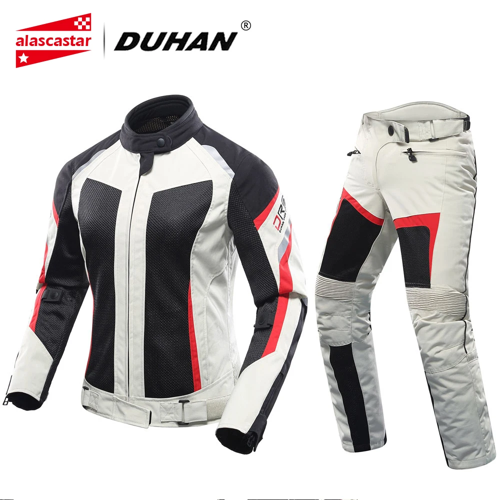 

DUHAN Women Motorcycle Jacket+Motorcycle Pants Summer Breathable Motorcycle Suit Gray Racing Jacket Moto Jacket Blouson Moto