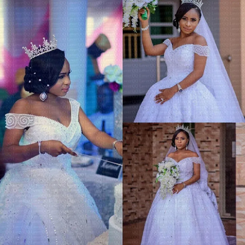 

2019 New African Ball Gown Wedding Dress Shiny Beading Wedding Gown