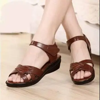 

Plus Size 25-62 111% Genuine Leather Sandals Nice Brand New Wedges Summer Shoes Gladiator Ankle Straps Open Toe Platform Sandals