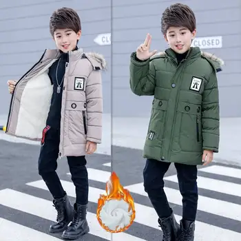 

2019 boys in the cotton jacket in the big children Korean version of the long coat in the winter thick padded cotton long coat