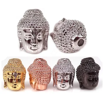 

Mixed Black Silver Gold Color micro pave cz Buddha beads for Buddhism jewelry diy yoga bracelet making spacer copper beads 8Pcs