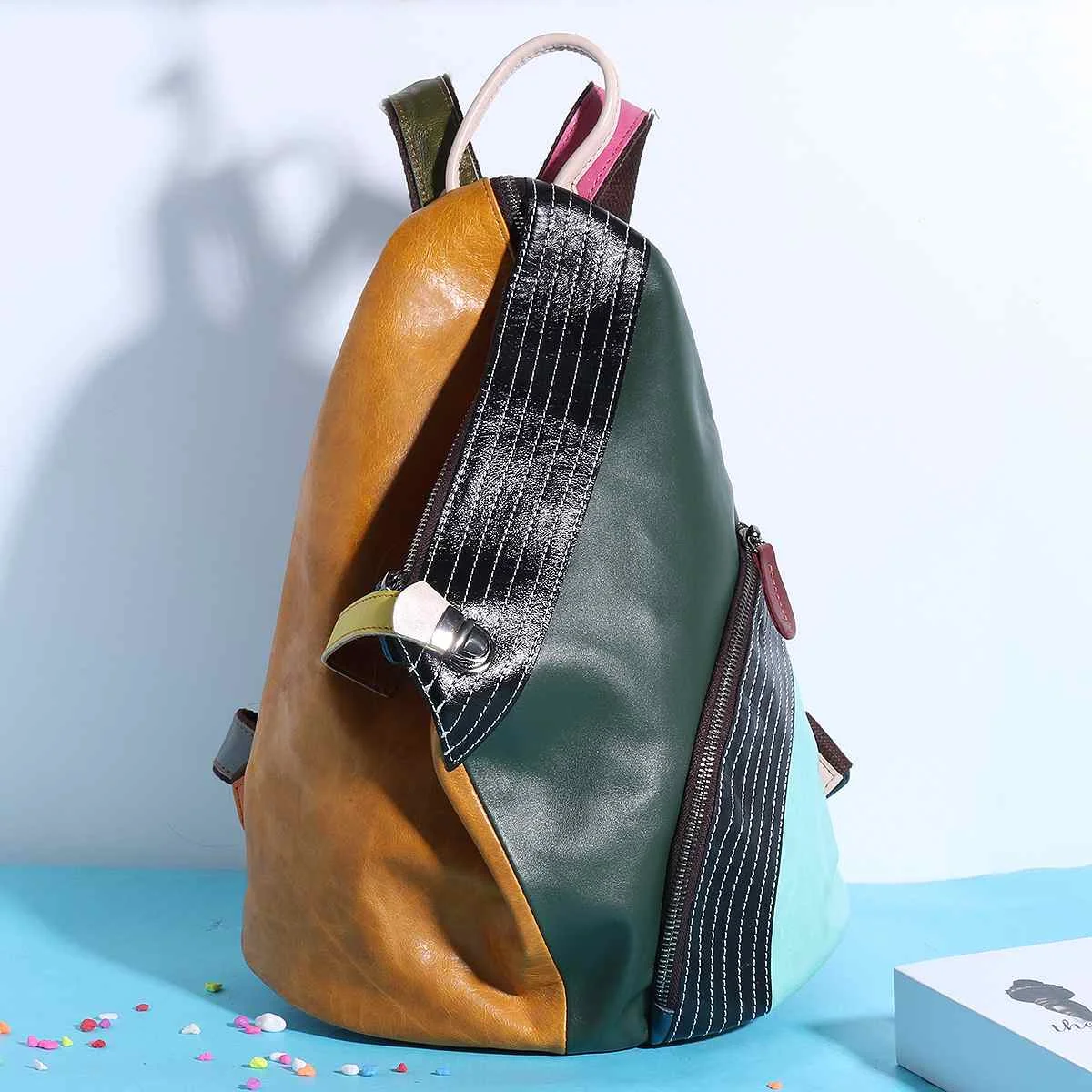 Женский рюкзак из натуральной кожи, Женская цветная Лоскутная сумка на плечо, школьная сумка, дизайнерский рюкзак, женский рюкзак, разные