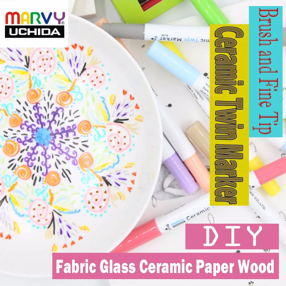 Marvy Ceramic Tiwn Marker with brush fine nibs Permanent Paint Markers