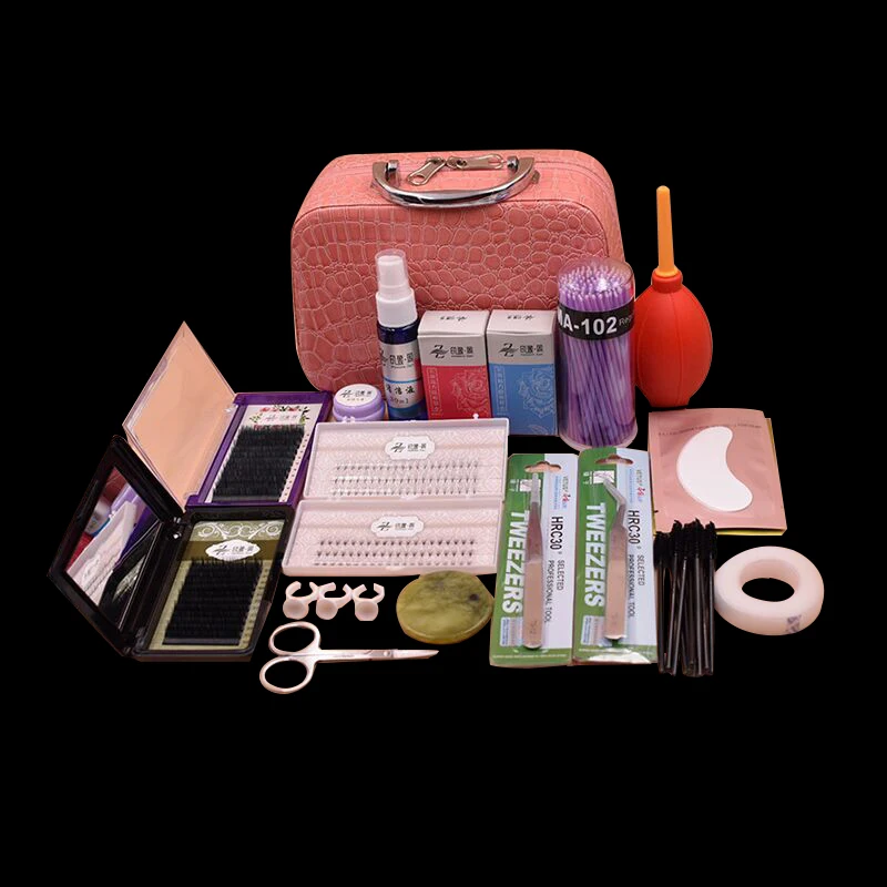 

New False EyeLash Extension Full Kit Set With Pink Case Professional Eyebrow Make Up Set