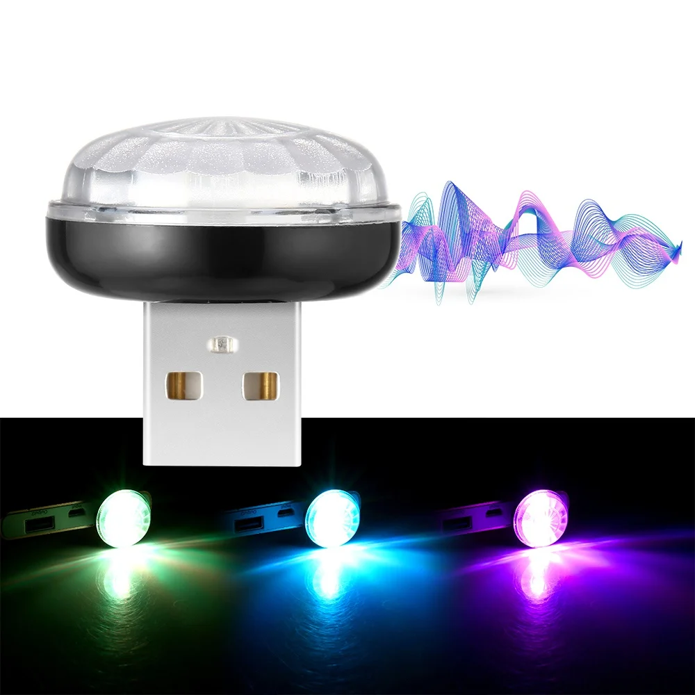 10 шт. светодиодный Автомобильный USB атмосферный свет DJ RGB Мини Красочный музыкальный звук лампа USB-C телефон ампула праздничная атмосфера динамическая лампа