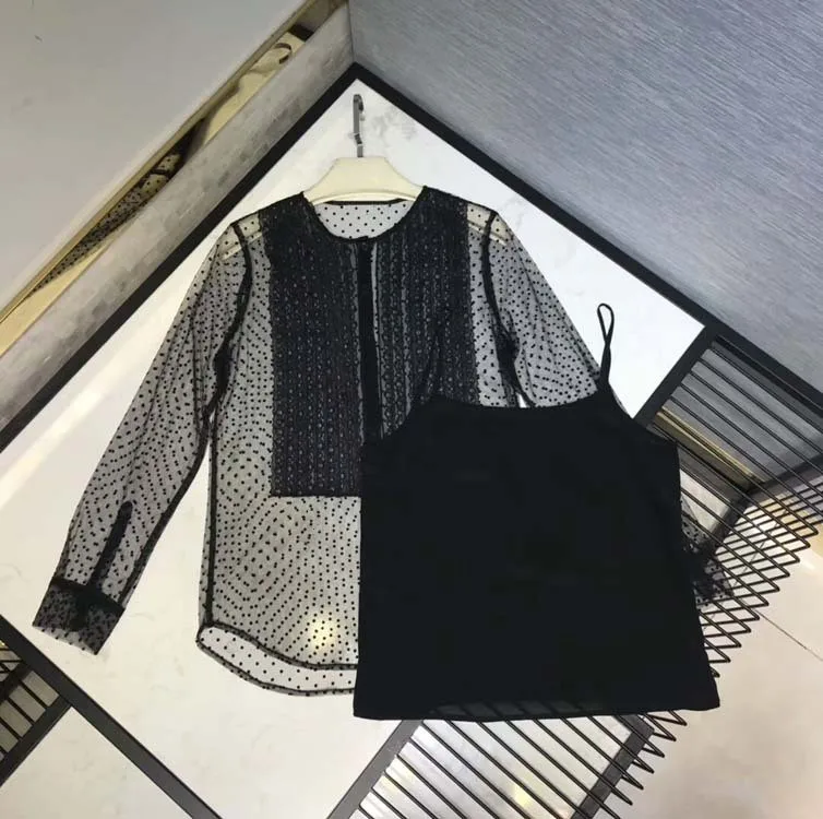 

New 2019 spring summer elegant lace Shirts Women's high quality see-through Blouses Tops A414