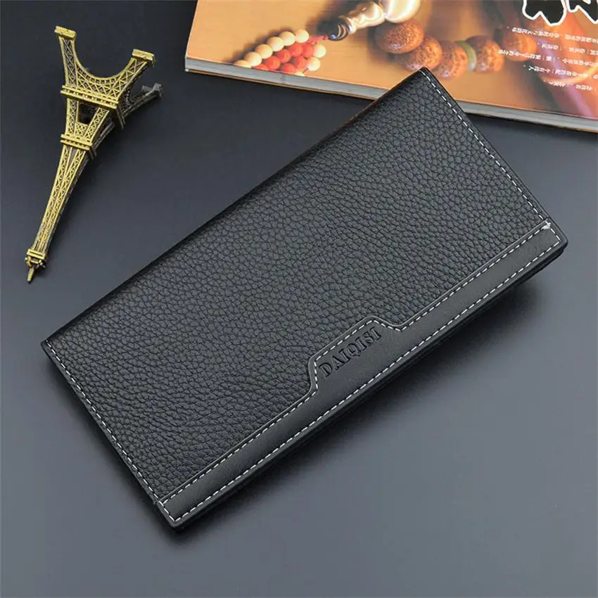 New Style Men PU Leather Long Clutch Wallet Business Cards Holder Purse Male Fashion Pocket Wallet Coin Bag Purse Billfold - Цвет: Black