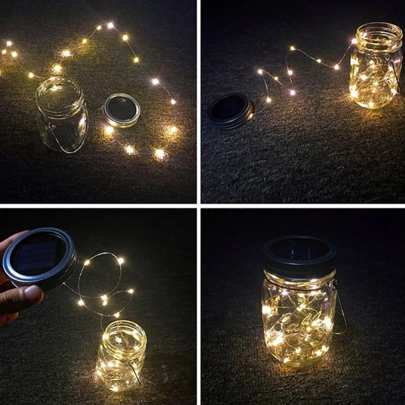 Светодиодный китайские фонарики, веревка для Mason Jar, солнечная крышка, вставка, изменение цвета, водонепроницаемая Гирлянда для украшения