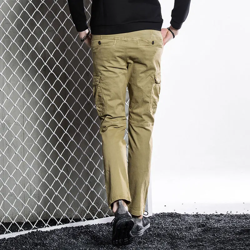 2018 Демисезонный Для Мужчин's Повседневные штаны одноцветное Цвет прямые брюки мода хлопка середине талии в стиле милитари Цвет