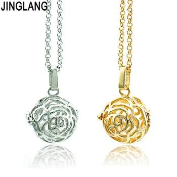 

JINGLANG Fashion Angel Chime Ball 2 Color Flower Cage Charms Pendants Necklace For Pregnant Women Jewelry