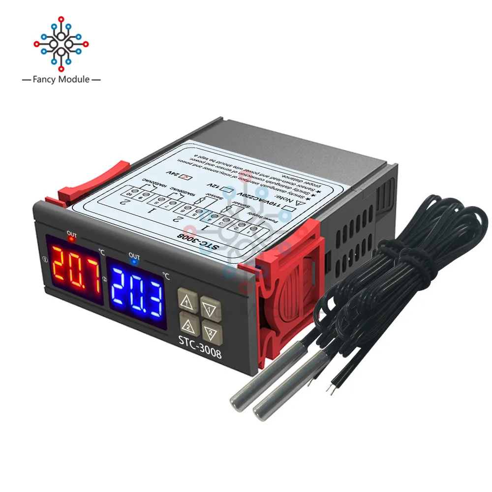 Двойной цифровой регулятор температуры 12 В 24 в 110 В 220 В термостат терморегулятор инкубатор зонд 10 А охлаждение нагрева два реле - Цвет: DC 24V