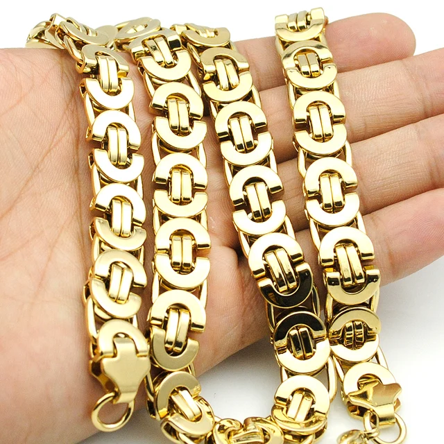 $US $7.19  AMUMIU 11mm Gold Huge & Heavy Long Stainless Steel Byzantine Men Chain Necklace 316L Stainless Stee