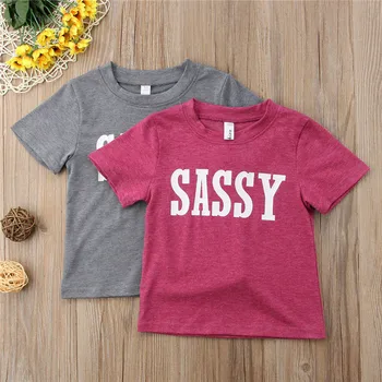 

2019 Summer Toddler Kids Baby Boys Girls Short Sleeve T-shirt Tops Tee Letters Printed Clothes Cotton 0-4Y