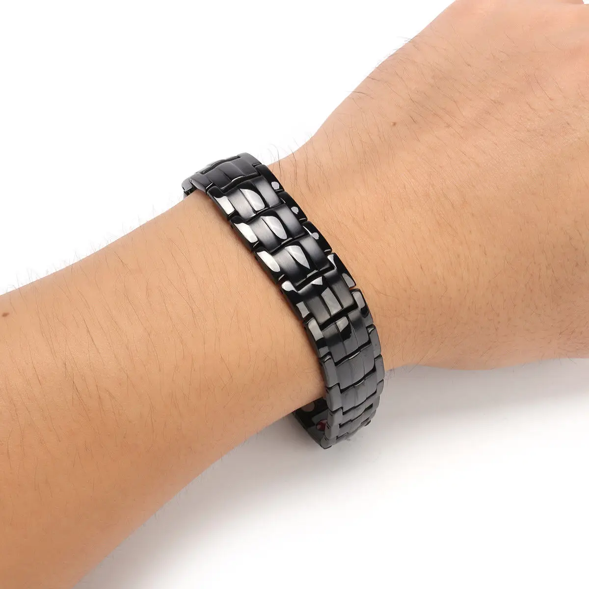 

4 In 1 Men Black Titanium Alloy Magnetic Bracelet Energy Germanium Armband Health Care Bracelets Bangle Jewelry
