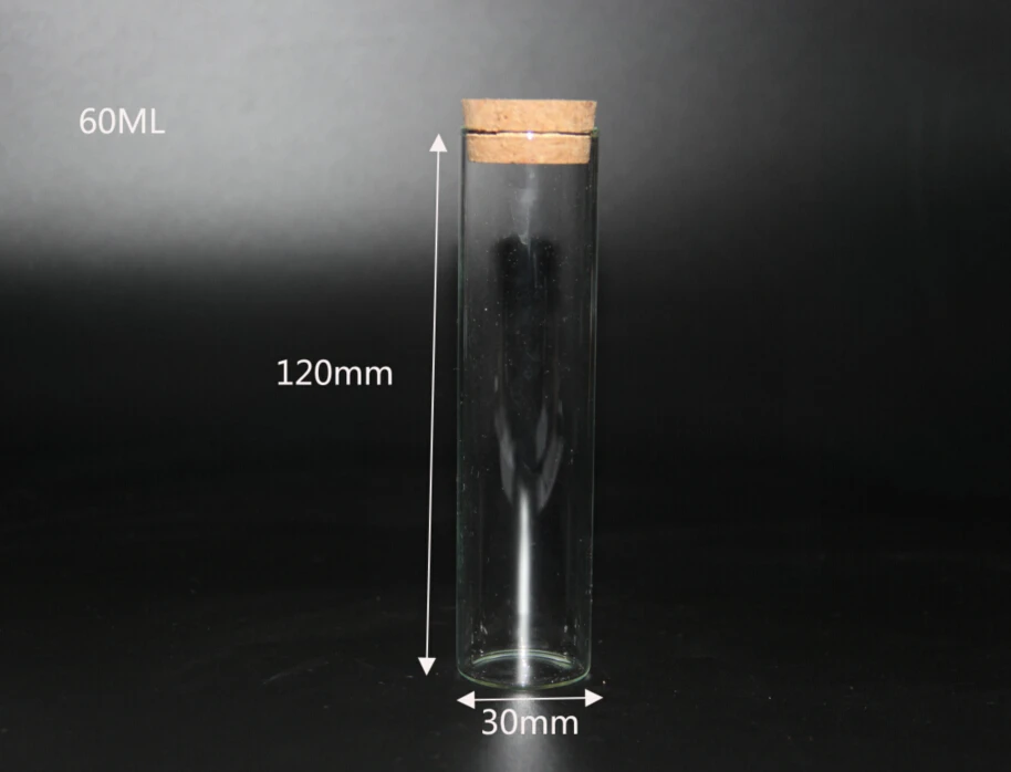 50 шт./лот 30*120 мм 60 мл, прозрачный стеклянный пробирки Террариум с пробковой пищевой жидкой пробкой хранилище специй бутылки контейнеры банки