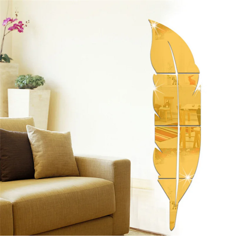 Feather Mirror Wall Sticker Decal Art Wall Sticker Home Room DIY Decor Wall Stickers Living Room Offer Dropshipping #FS04 (1)
