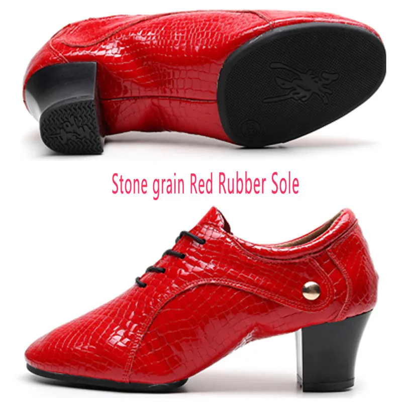 Танцевальные туфли Sun Lisa/ г. Женские кроссовки из натуральной кожи для дома и улицы, на массивном каблуке, Бальные, джаз, современные туфли для латинских танцев - Цвет: Red A Rubber sole