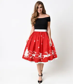 

Ladies Plus Size Skirt Dress Vintage Elk Print Christmas Halloween Party Prom Costume Swing Dress Party Cosplay Costume