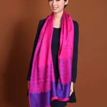 Элегантная женская фуксия Двусторонняя шаль с цветочным принтом Шелковый теплый шарф