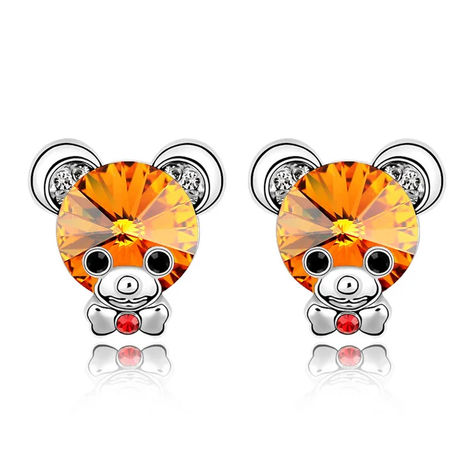 Женские серьги гвоздики с кристаллами Сваровски маленького медведя|bear earrings|bear
