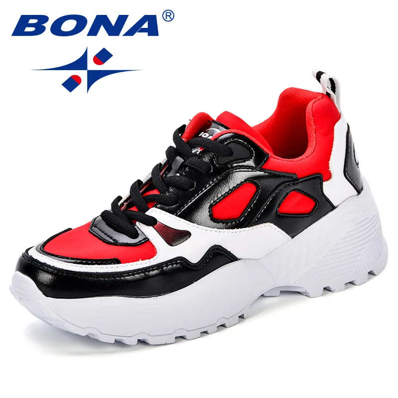 BONA/; женская обувь; кроссовки на плоской подошве; Zapatillas Deportivas; женская модная повседневная обувь; обувь на плоской платформе, увеличивающая рост; zapatos mujer - Цвет: Black white