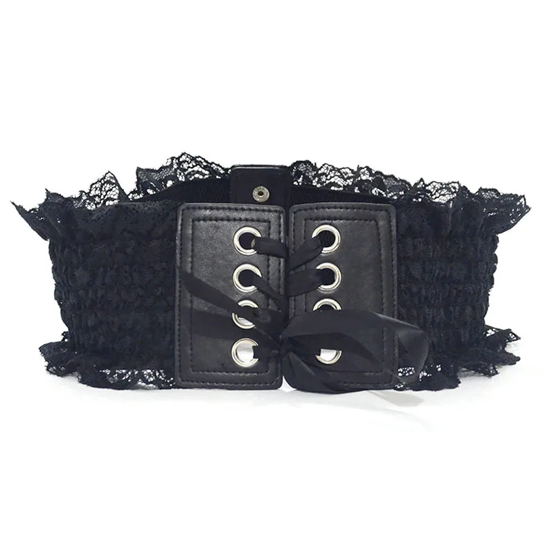 

Fashion Women Lace Elastic Belt Dress Waistband Decorative Belts Cinturon Elastico Mujer Band Super Wide Belts 3 Color Bg-344