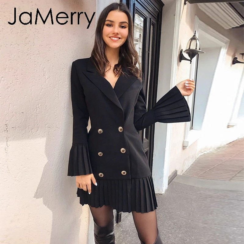 black dress grey blazer