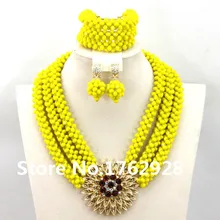 Желтые африканские Бусины Коренастый Цепочки и ожерелья комплект ручной работы Модные украшения комплект невесты подарок партия ювелирных изделий