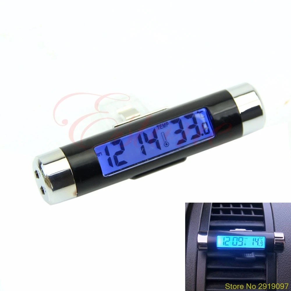 

New Arrive Practical 2in1 Car LCD Clip-on Digital Backlight Automotive Thermometer Clock Drop Shipping Support