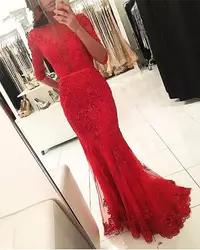 Abiye gece elbisesi элегантные длинные красные вечерние платья Половина рукава Тюль Кружева вечернее женское официальное платье Дешевые