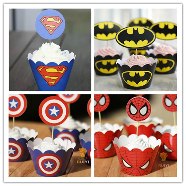 

120pcs/lot Paper Cupcake Wrappers And Toppers Picks Cake Decoration Hero Mark Series 4 Style Available