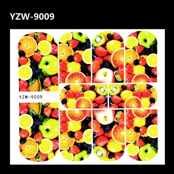 YZWLE 1 Sheet 3D Fruit Image Tattoos Nail Decals Apples Blueberry Orange Water Transfers Stickers Decorations For Diy Nails Art
