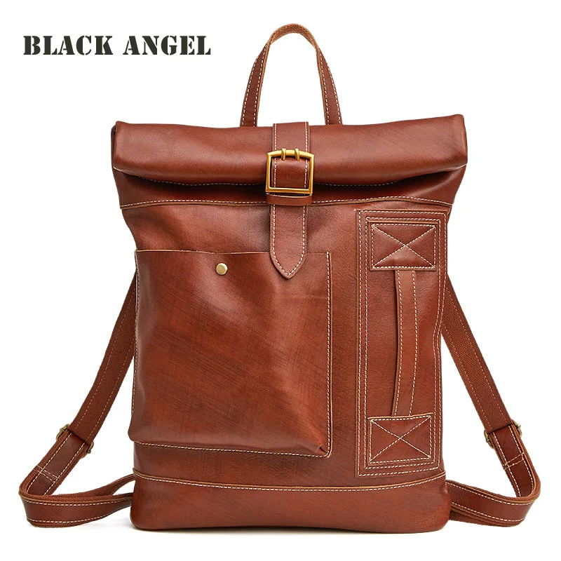 

Men Genuine Leather backpack multifunctional Vintage cowhide Leather men's travel bags shoulder bag Large Capacity