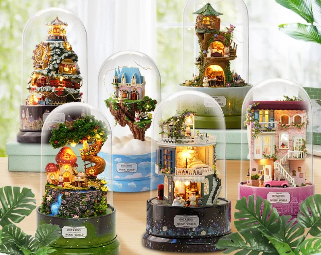 

Fashion Creative Sky City DIY Music Box Warm Personality Rotating Music Box Living Room Bedroom Decoration Music Box Q278