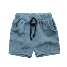 Коллекция года, модная одежда для мальчиков штаны для девочек детские летние брюки детские штаны, Шорты Для Маленьких Мальчиков пляжные дешевые однотонные льняные штаны, 90 до 130