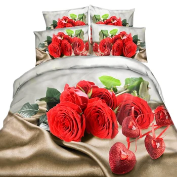 

Cotton 3D Rose Bedding Red Rose Prints Floral Bedding Sets Wedding Duvet Cover 3/4 Pieces for Twin/Queen/King/Super King Size